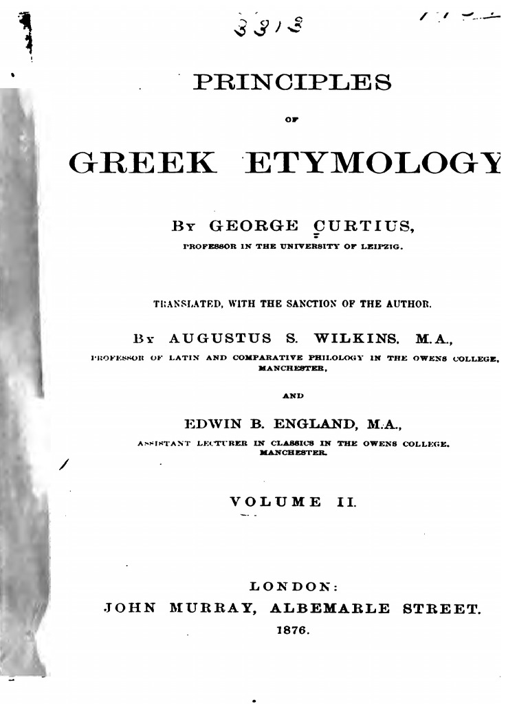 Principles of Greek Etymology Vol 2 Curtius
