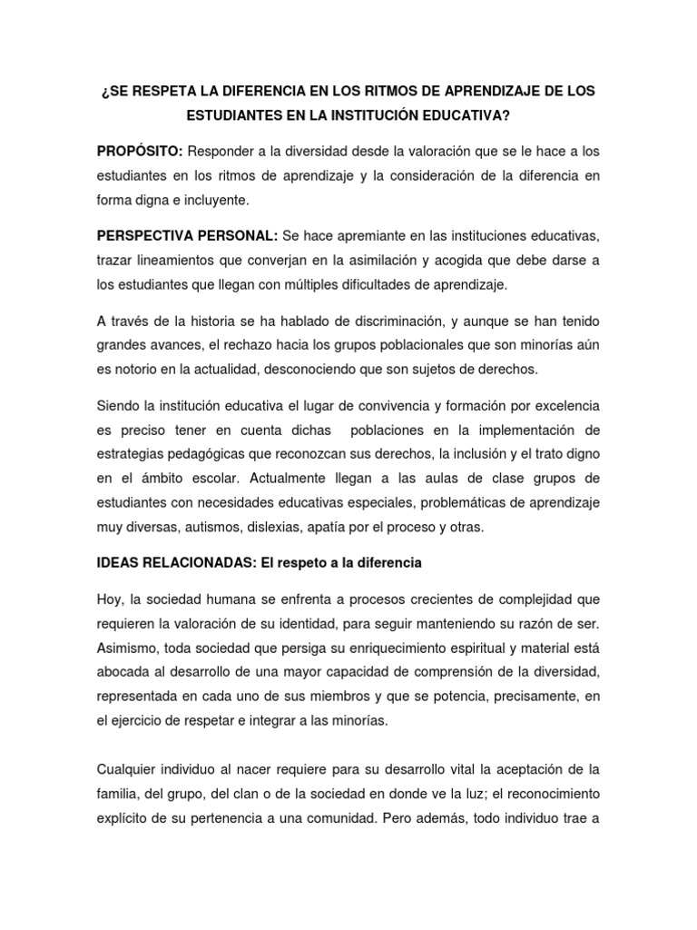 Respeto Por La Diferencia | PDF | Institución | Aprendizaje
