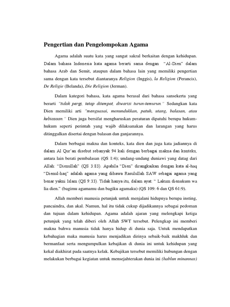 Pengertian Dan Pengelompokan Agama