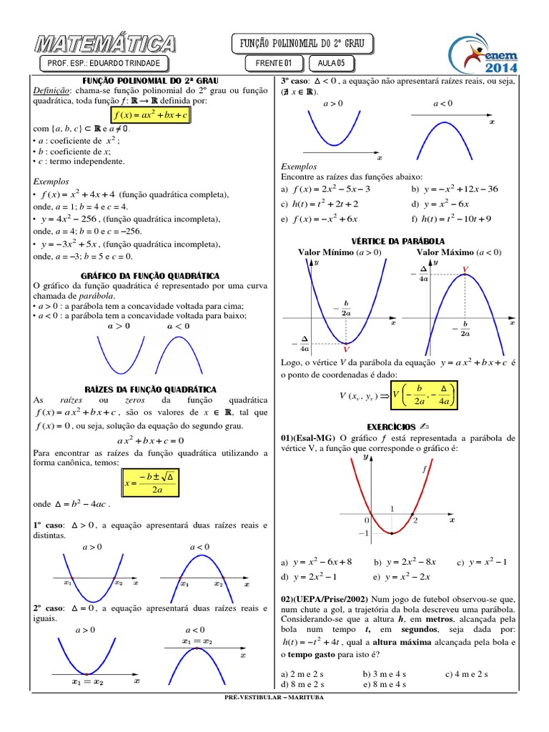 05 - Função 2º Grau | PDF | Função (Matemática) | Equações