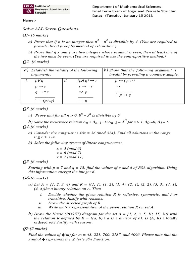 Logic & Discrete Structures Exam | PDF | Teaching Methods & Materials