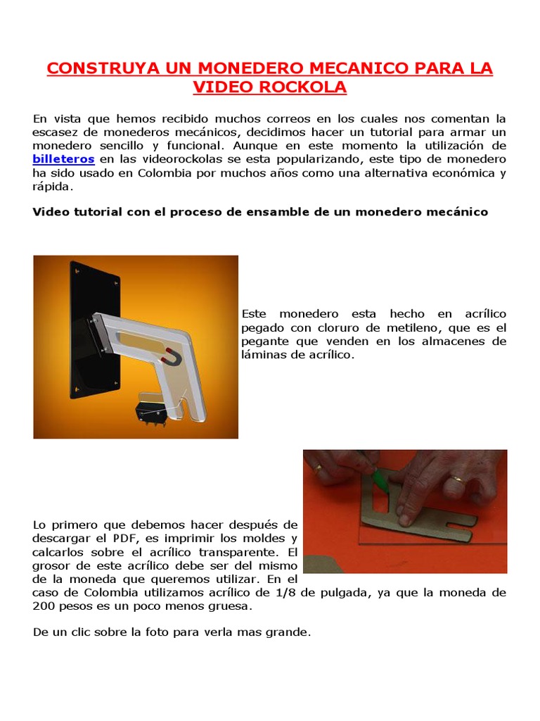 Construya Un Monedero Mecanico para La Videorockola PDF Perforar