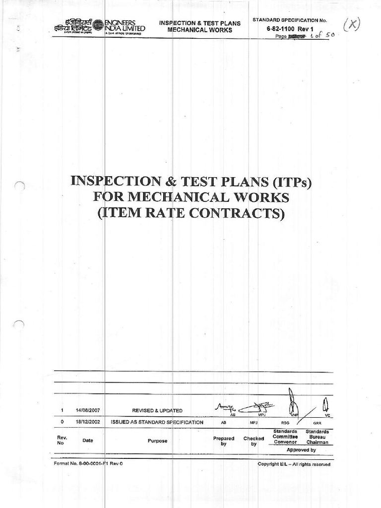 Inspection and Test Plans ITPs | PDF