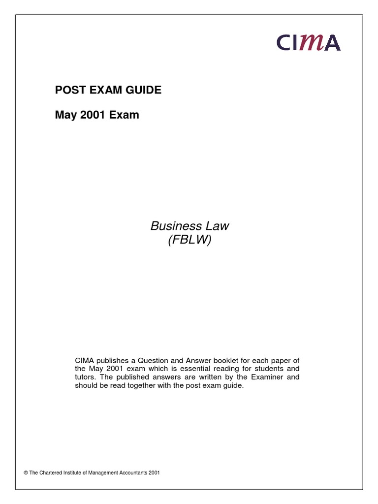 Post Exam Guide May 2001 Exam: Business Law (FBLW) | PDF | Contractual ...