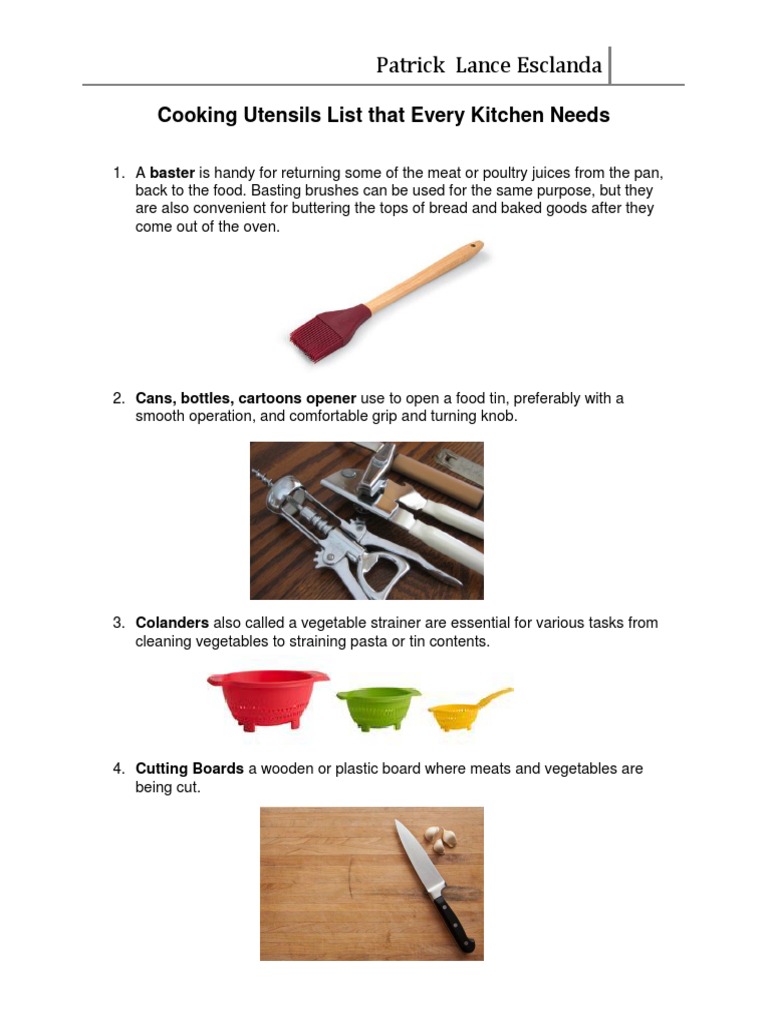 Cooking Utensils List That Every Kitchen Needs PDF Spoon Kitchen