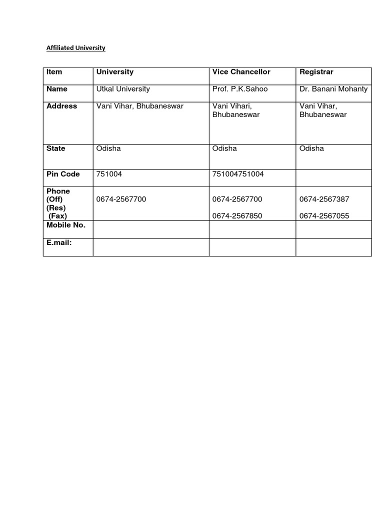 Utkal University Registrar Contact Info | PDF