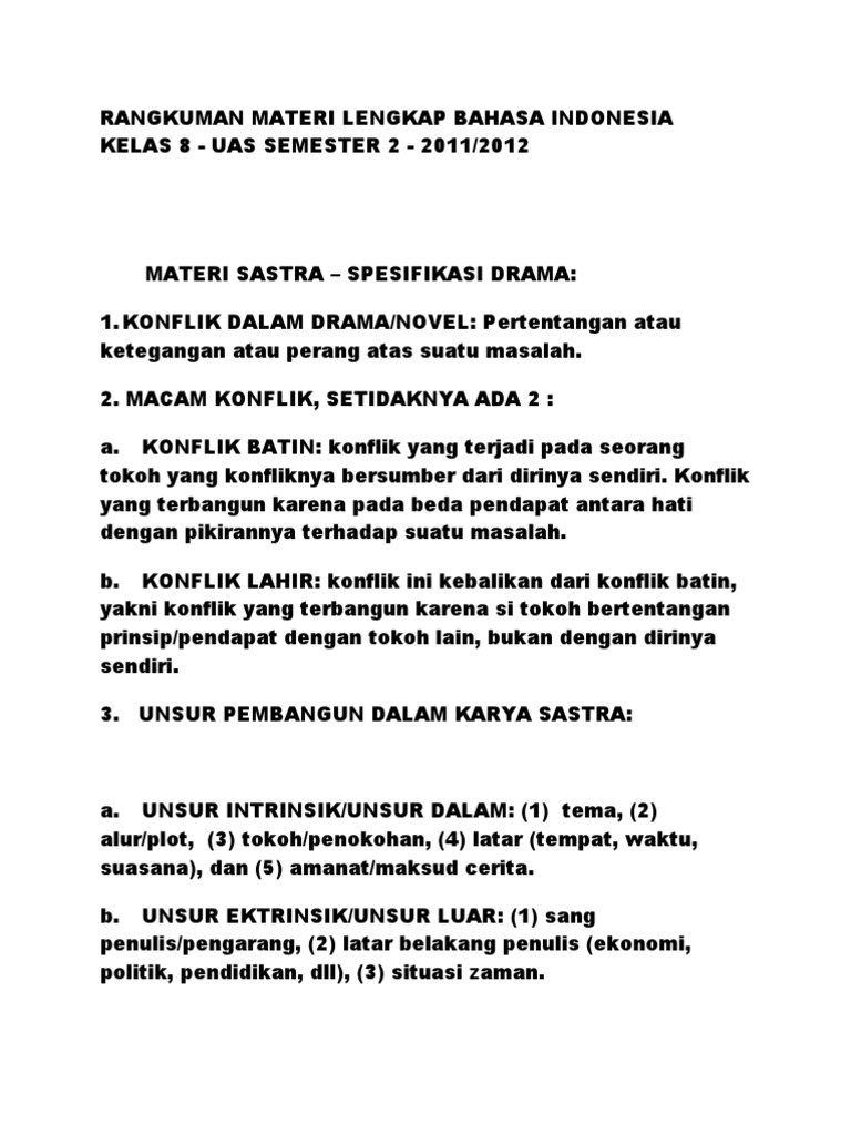 Rangkuman Materi Bahasa Indonesia Kelas 8 Semester 1