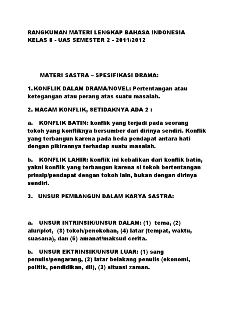Rangkuman Materi Lengkap Bahasa Indonesia Kelas 8