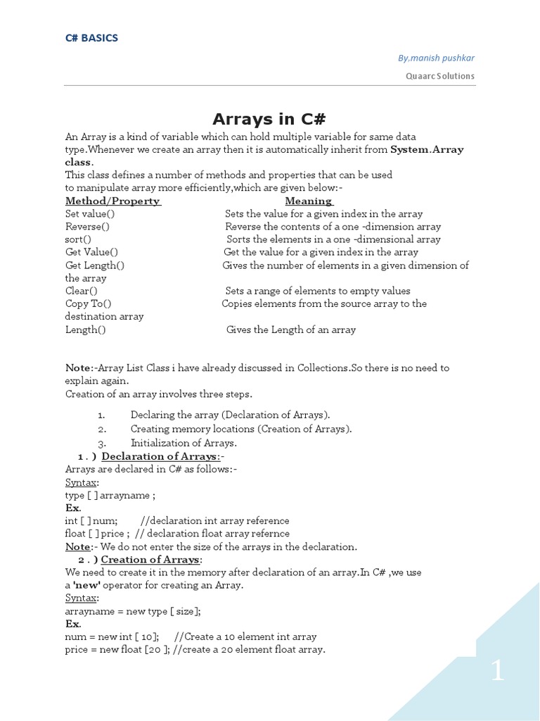 Arrays in C# | Download Free PDF | Array Data Structure | C Sharp ...