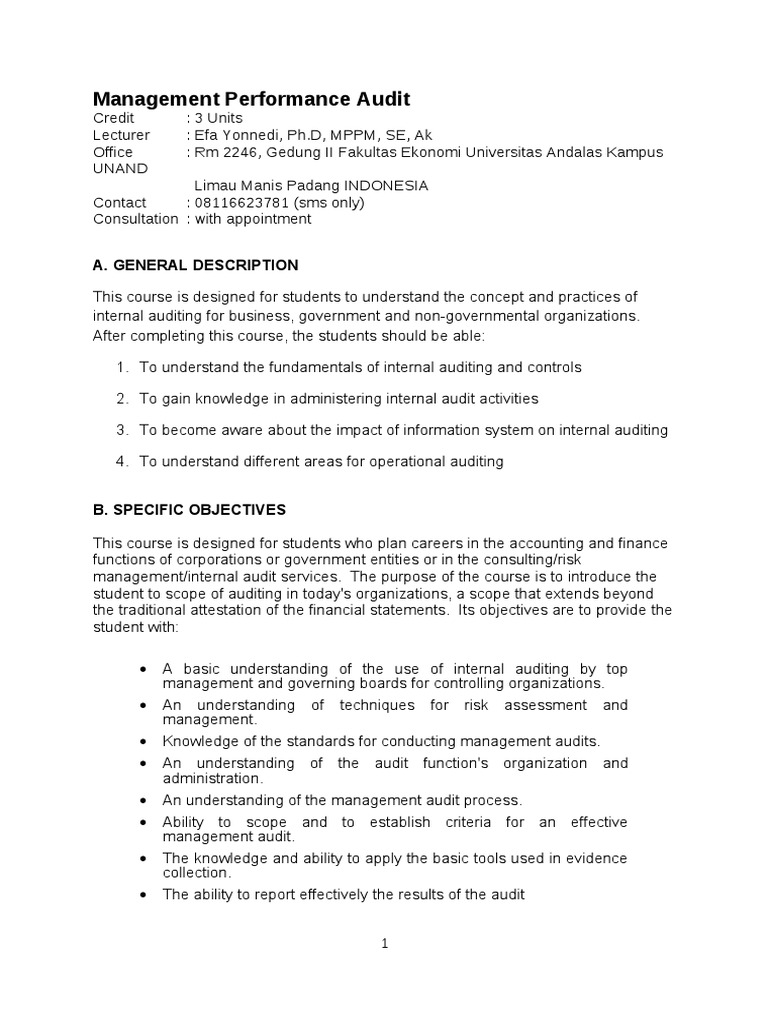 Management Performance Audit Syllabus | PDF | Internal Audit | Audit