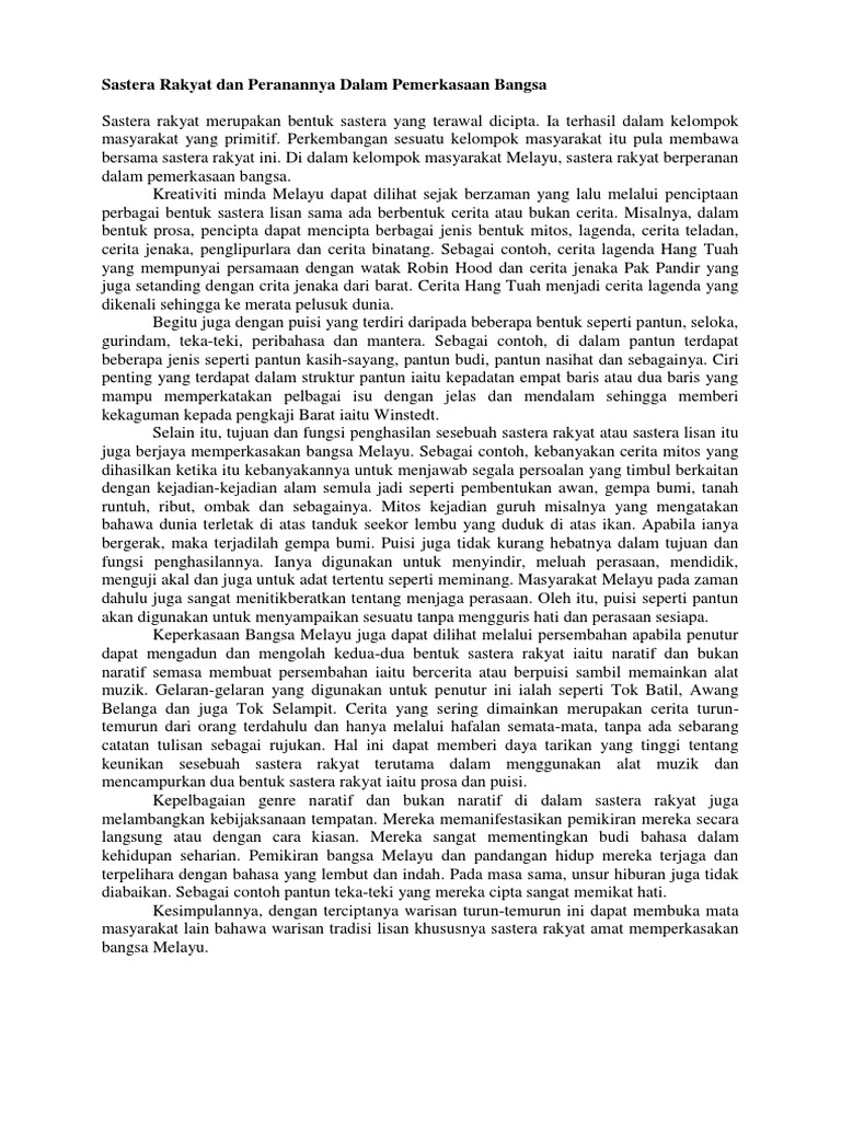Sastera Rakyat Memperkasa Bangsa Melayu | PDF