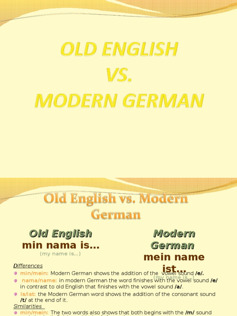 Old English Vs Modern German PDF English Language German Language