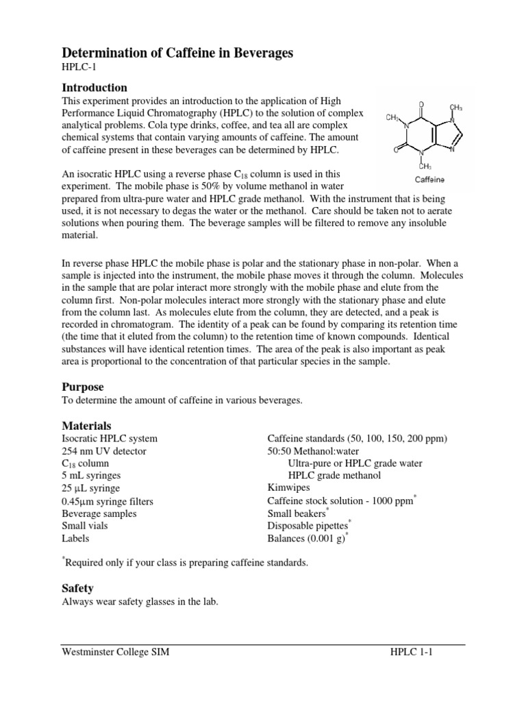 Caffeine Determination in Beverages by HPLC | PDF | High Performance ...