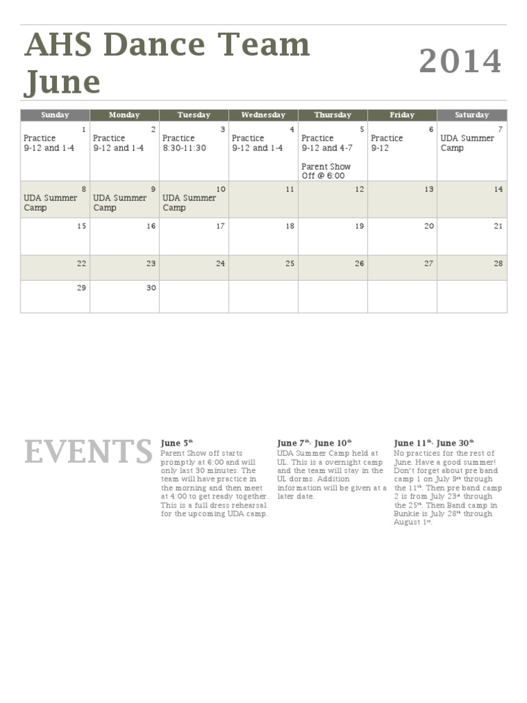 AHS Dance Team June 2014 Schedule | PDF