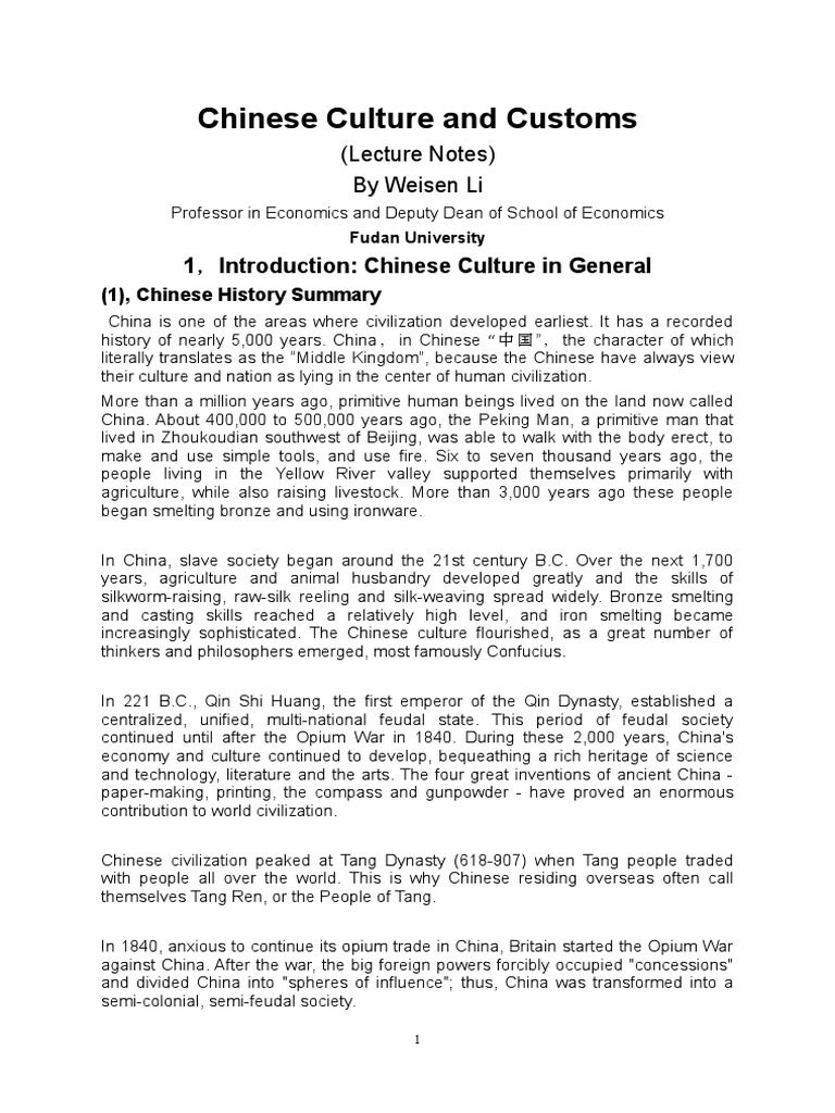 Chinese Culture and Customs: An Overview of the Historical Development ...