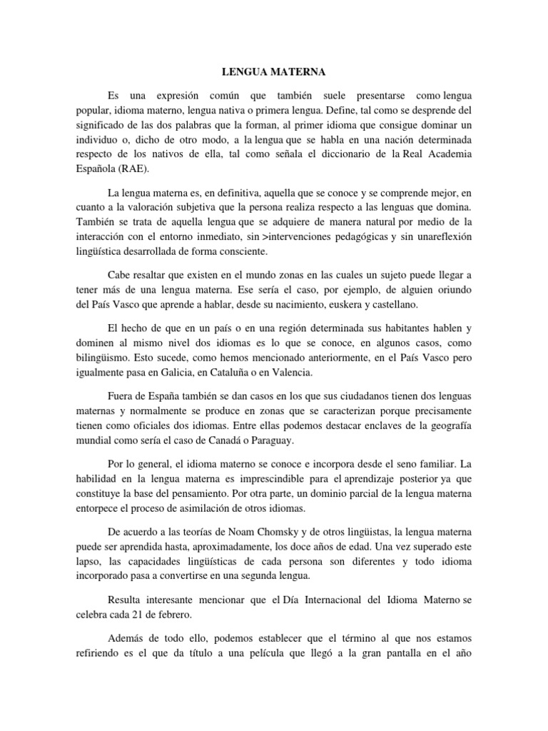 Lengua Materna | PDF | Primer idioma | Ciencia cognitiva
