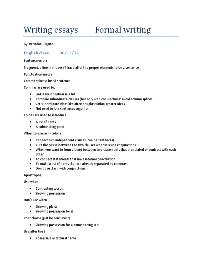 Writing EssaysFormal Writing | PDF | Comma | Essays