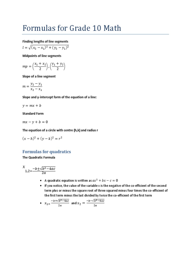Formulas For Grade 10 Math | PDF | Trigonometric Functions | Euclidean ...