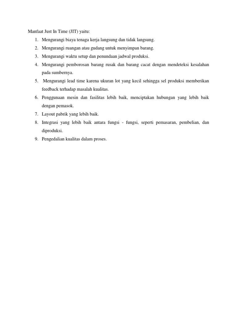 Manfaat Just in Time | PDF | Bisnis