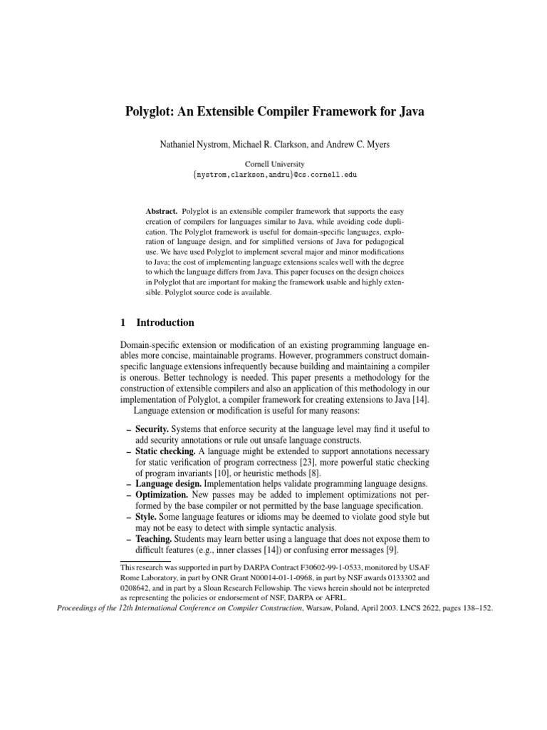 Extensible Java Compiler Framework: Polyglot | PDF | Class (Computer ...