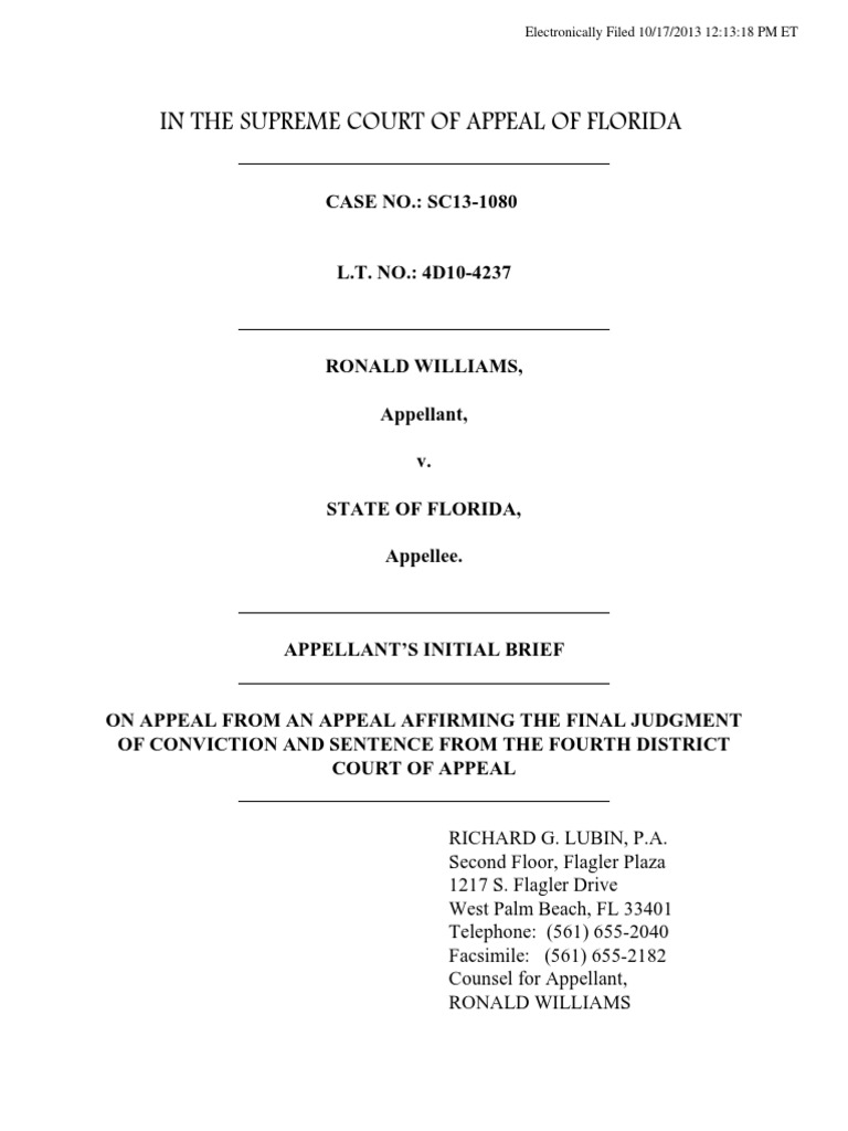 In The Supreme Court of Appeal of Florida: CASE NO.: SC13-1080 | PDF ...