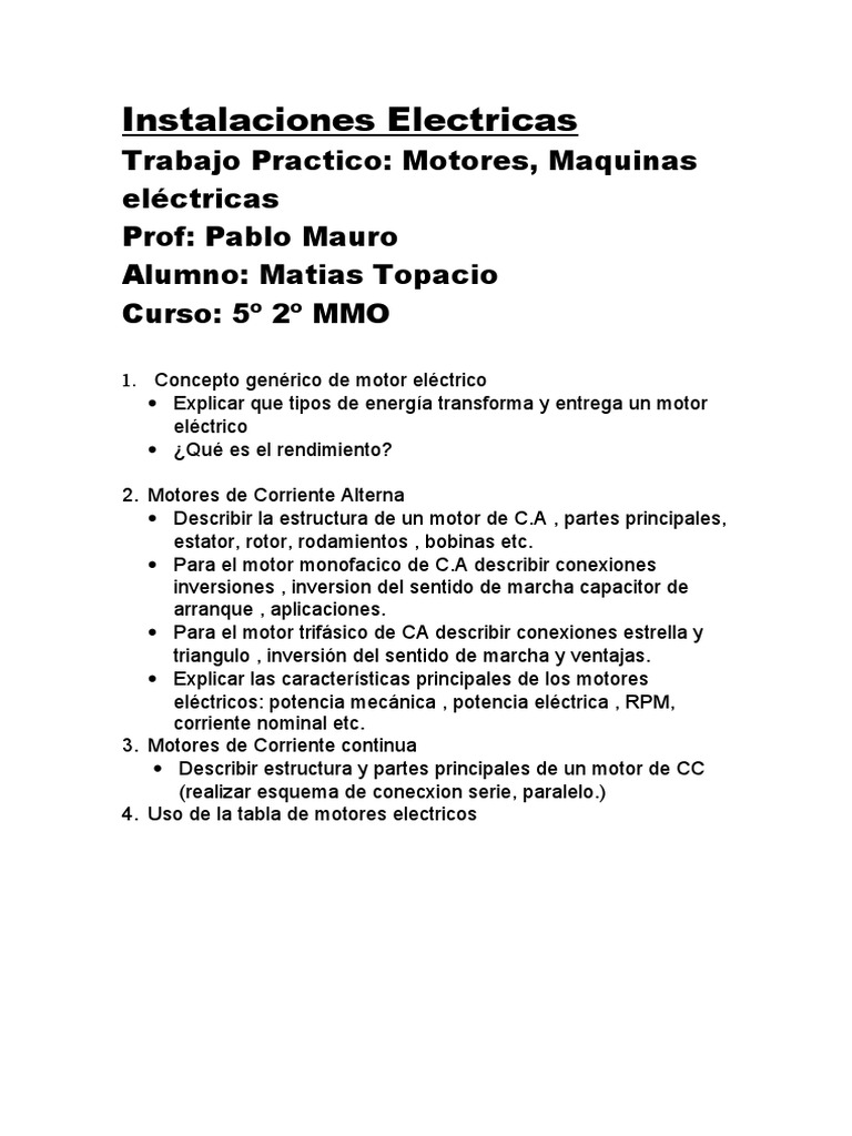 TP Electricidad | PDF | Motor eléctrico | Componentes eléctricos