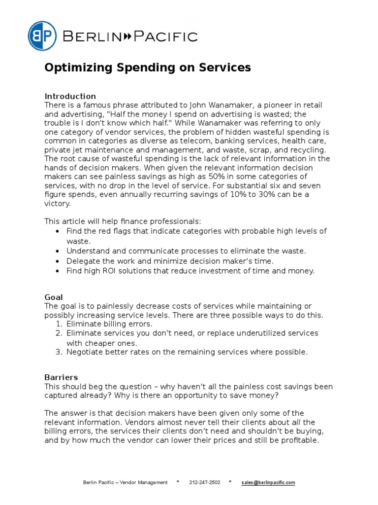 Optimizing Spending On Services | PDF | Expert | Inventory