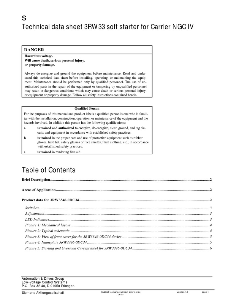 3RW3346 2D0DC34 PDF Electric Motor Power Supply