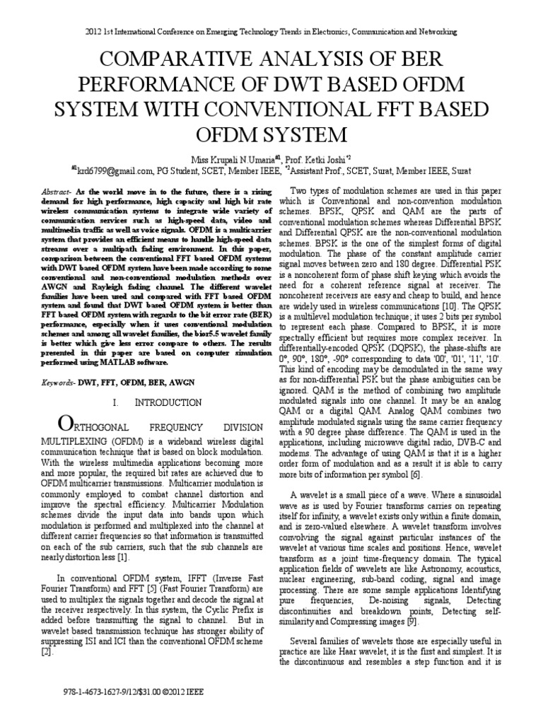 Comparative Analysis of Ber Performance of DWT Based Ofdm System With ...