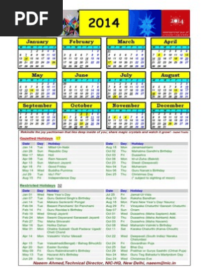 Central Govt Holidays Calendar 2014 | PDF | Public Holiday | Observances Set