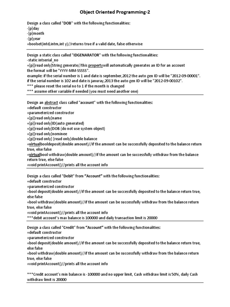 Object Oriented Programming-2 | PDF | Debits And Credits | Deposit Account