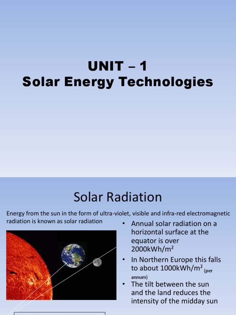 Solar Energy Technologies Overview | PDF | Sun | Electromagnetic Radiation