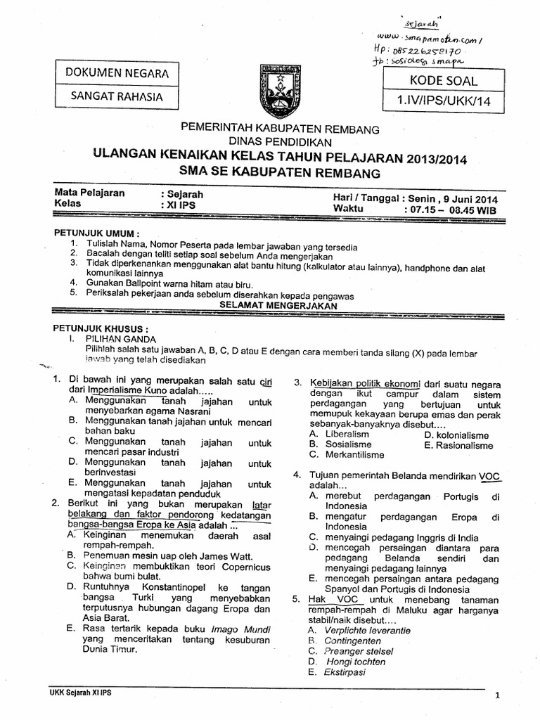 Soal Ukk Sejarah Kelas X
