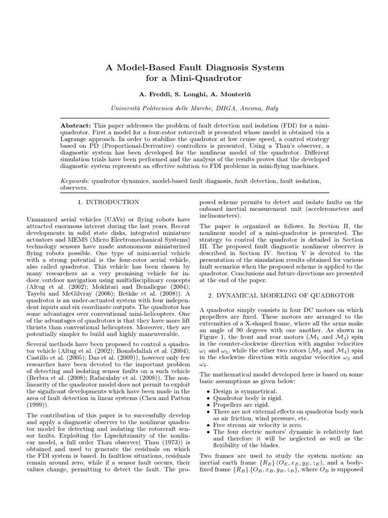 Fault Detection and Isolation in UAV | PDF | Quadcopter | Physics