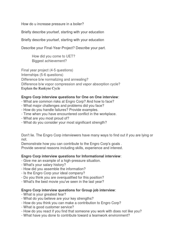 Engro Corp Interview Questions PDF Job Interview Epistemology