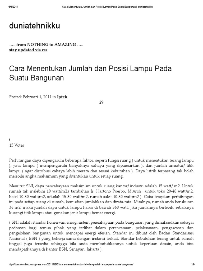 Cara Menentukan Jumlah Dan Posisi Lampu Pada Suatu  