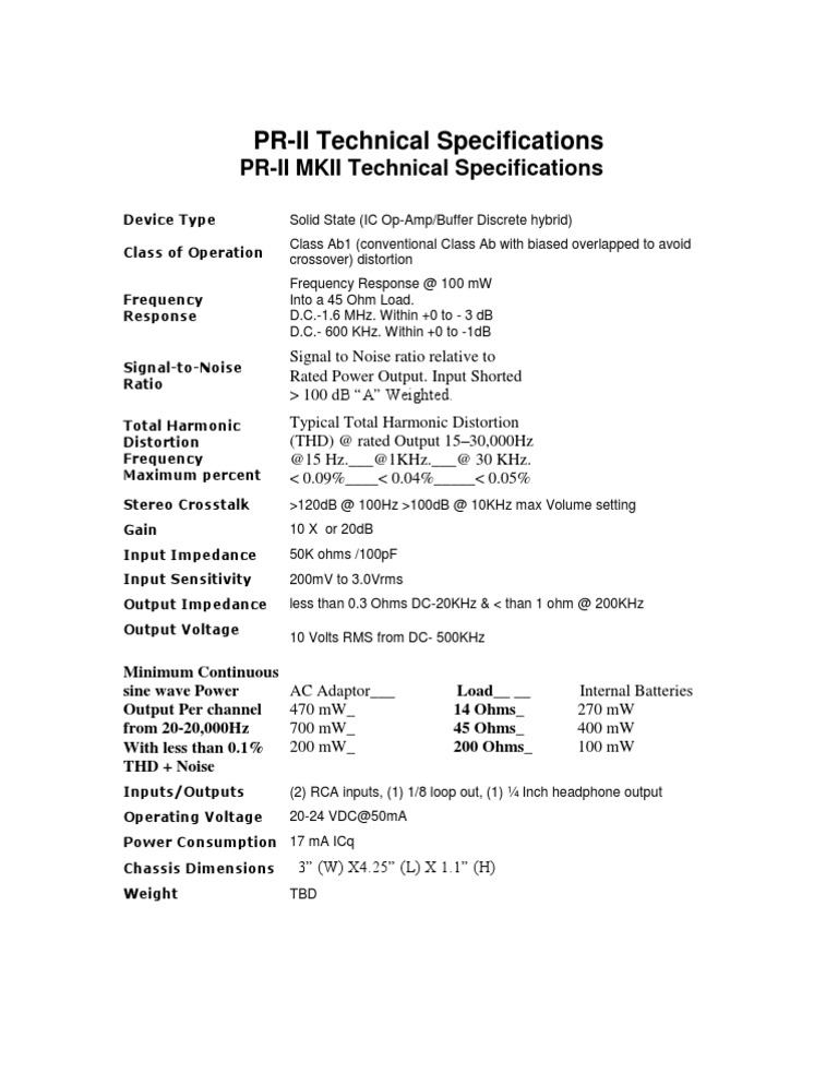 PR-II MKII Amp Specs & Features | PDF