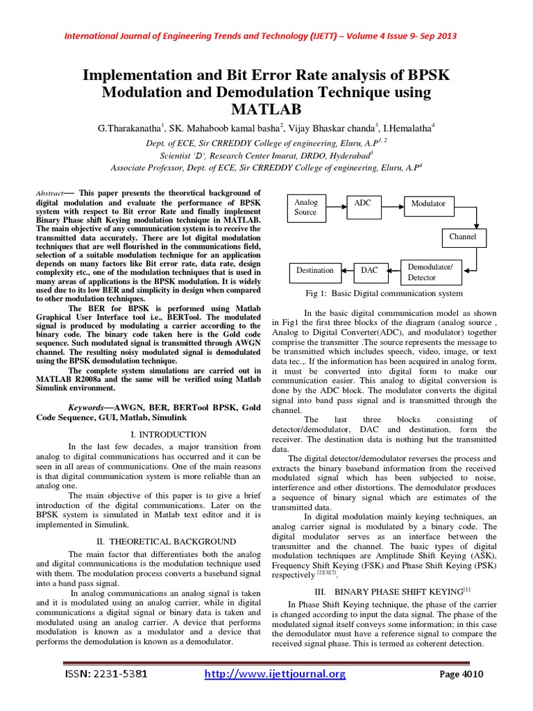 Implementation and Bit Error Rate Analysis of BPSK Modulation and ...