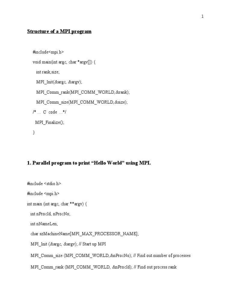 MPI Program Examples and Structure | PDF | Computers