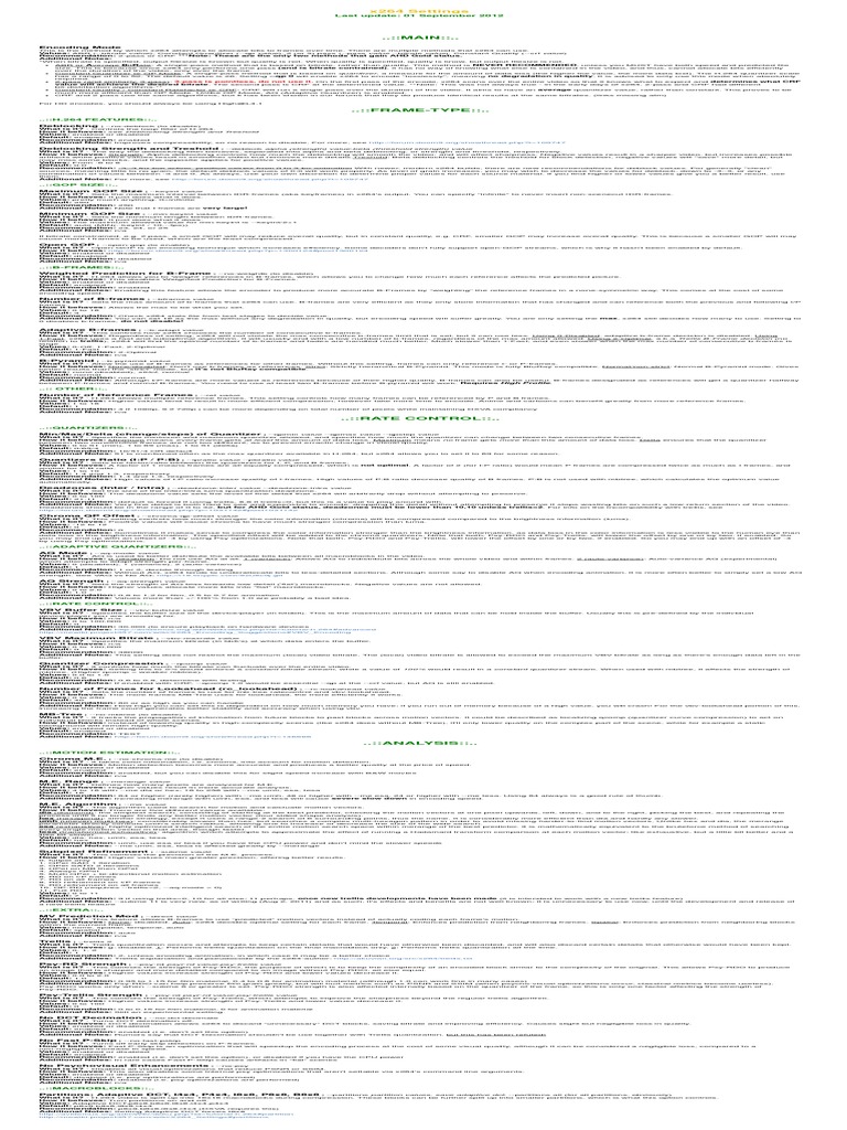 Video Encoding and Ripping X264 Settings PDF Video Media Technology