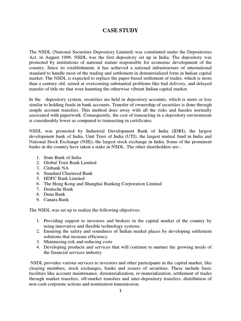 NSDL Case Study PDF Securities (Finance) Settlement (Finance)