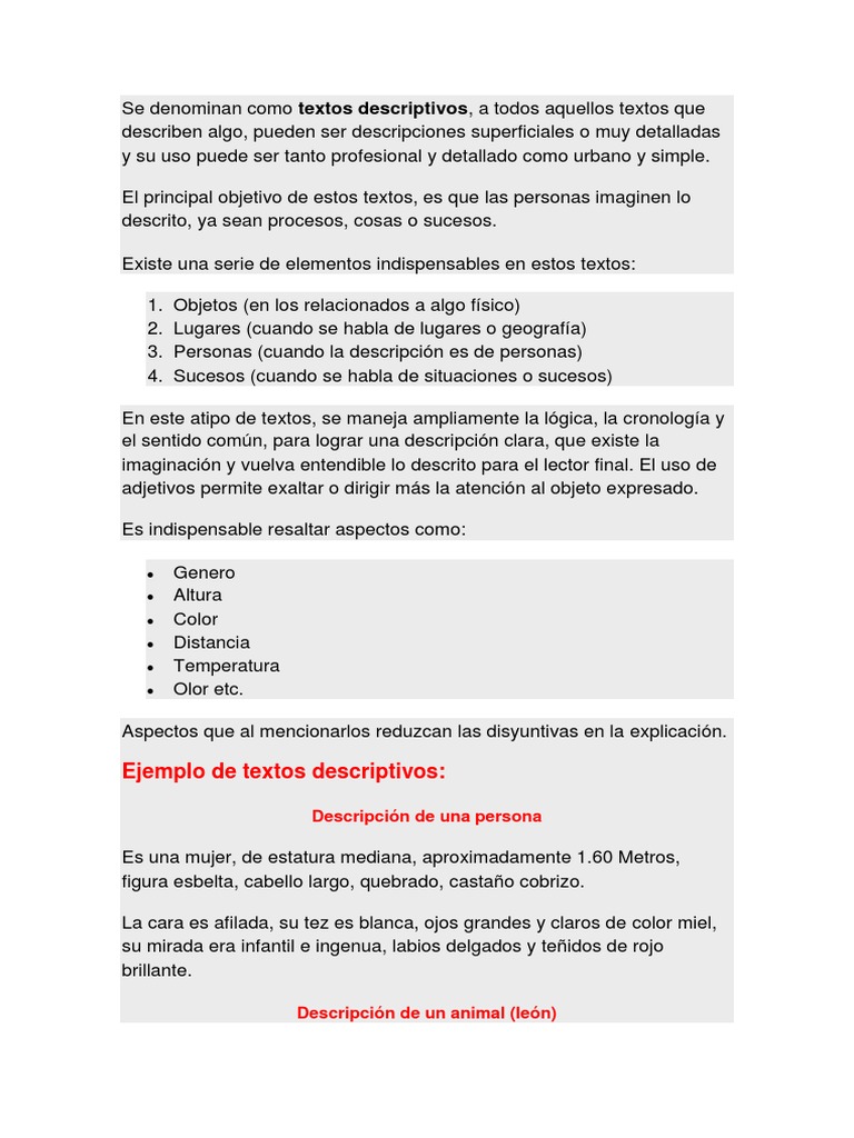 Ejemplos de Textos Descriptivos | PDF | León | Naturaleza