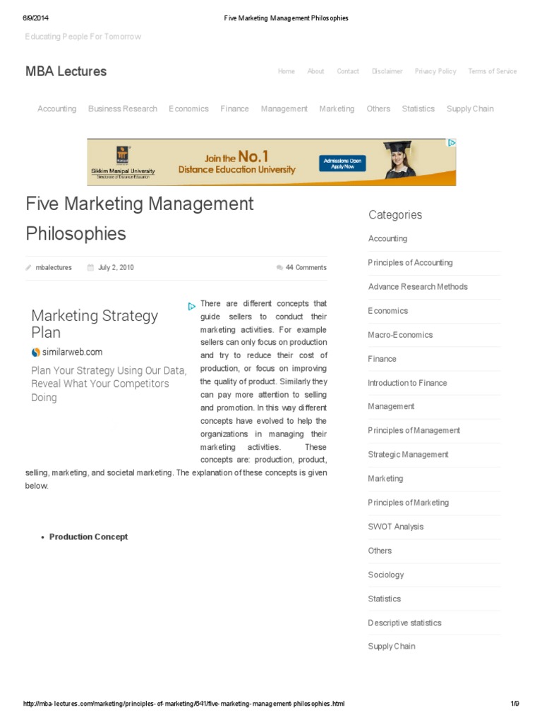 Five Marketing Management Philosophies | PDF | Marketing | Economics