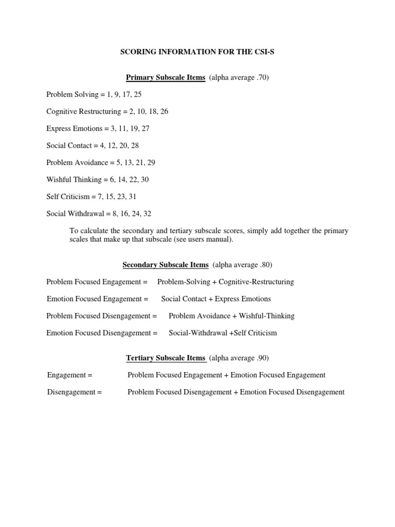 Coping Strategies Inventory 32 Item | PDF | Emotions | Neuroscience