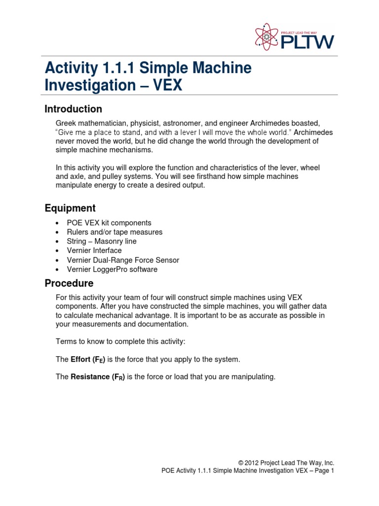 1 1 1 A Vex Simplemachineinvestigation | PDF | Machines | Lever