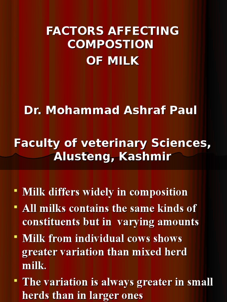 Factors Affecting Composition of Milk PDF Milk Cattle