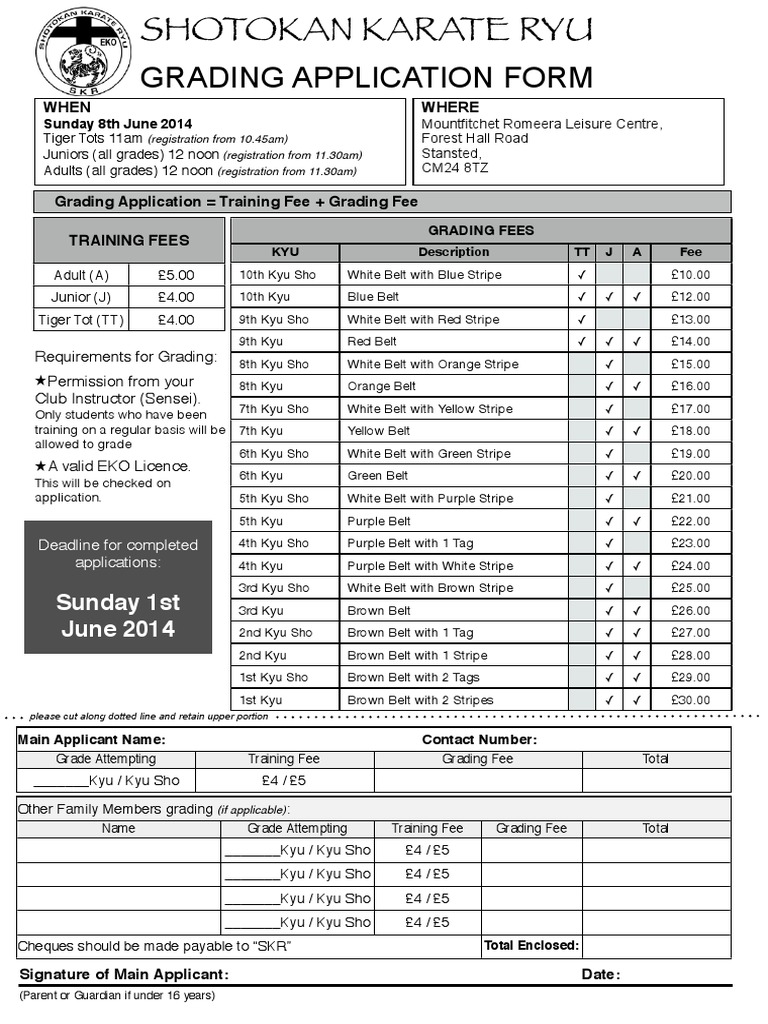 Grading Form KYU PDF East Asian Martial Arts Fee