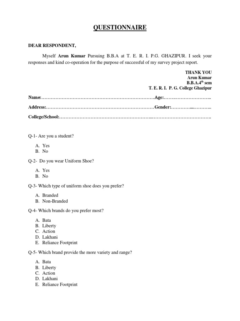 Uniform Questionnaire PDF