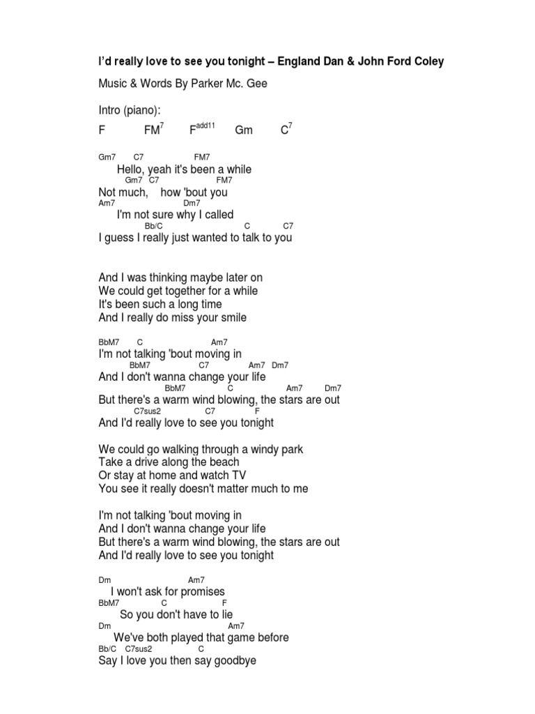 I D Really Love To See You Tonight England Dan John Ford Coley