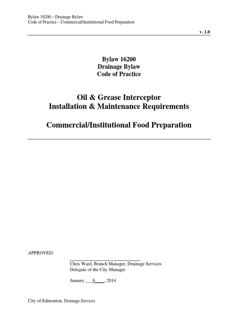 City of Edmonton Drainage Bylaw For FOG Interceptors PDF